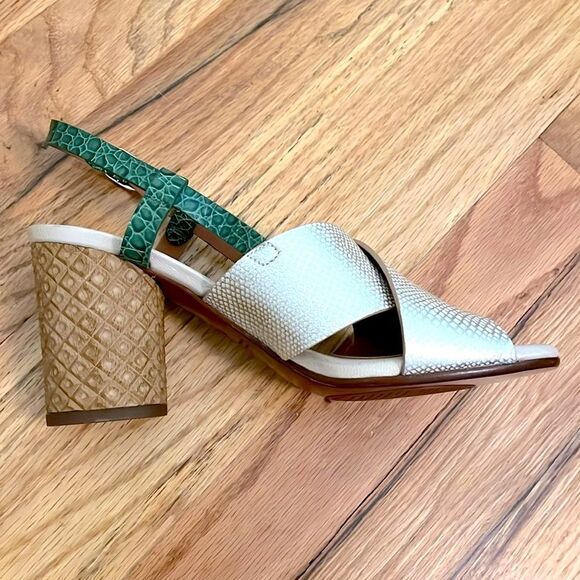 New Chie Mihara silver and green snake crocodile textured heeled sandals size 38 - Picture 4 of 9
